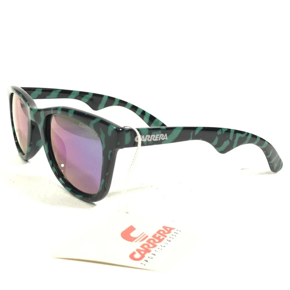 Vintage Carrera Sunglasses 5447 95 Black Green Tiger Striped Frames Blue Mirror